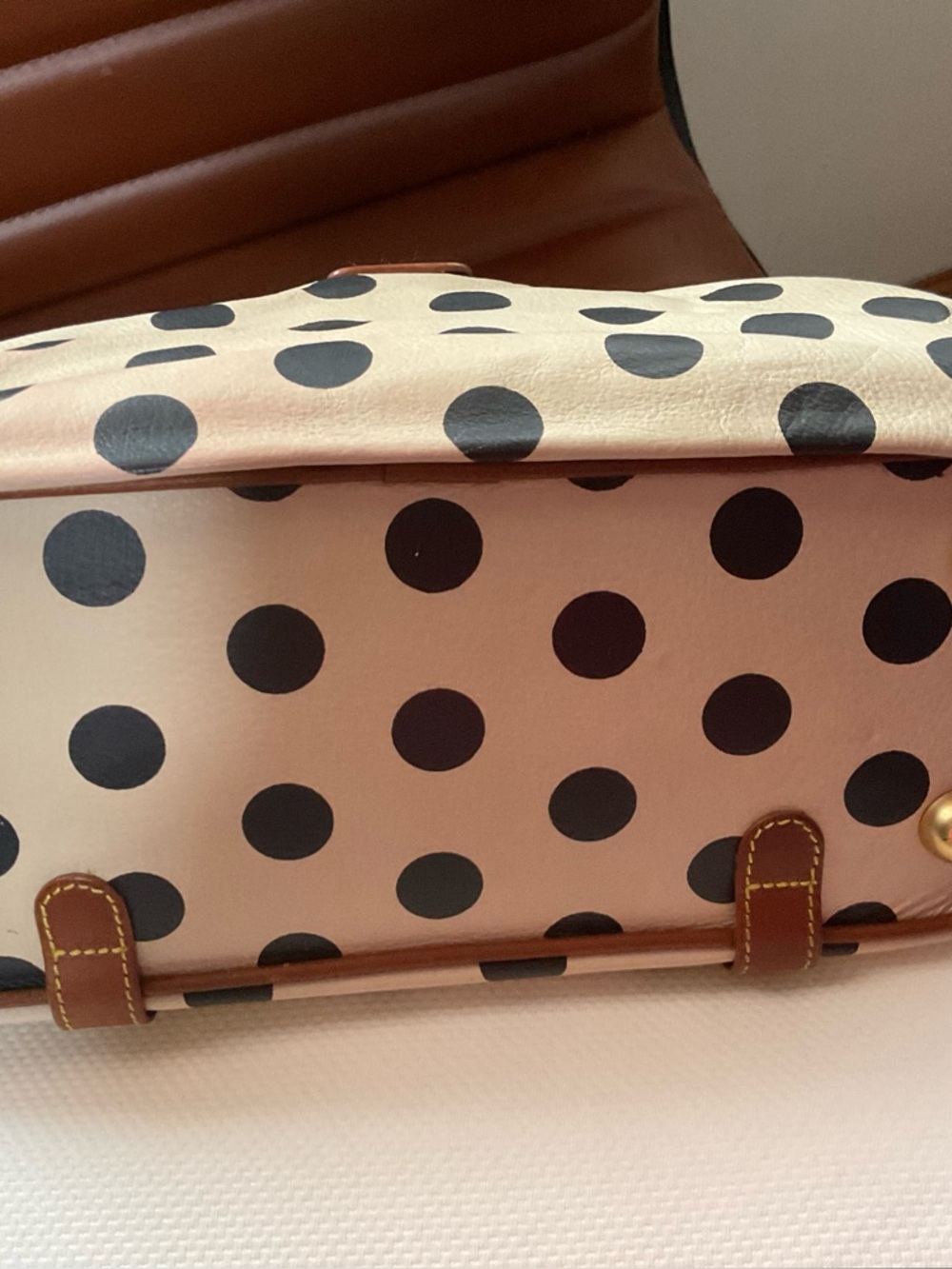 Anthropology .  HOLDING HORSES Cream Polka Dot Shoulder Satchel with Brown Trim - Picture 5 of 6